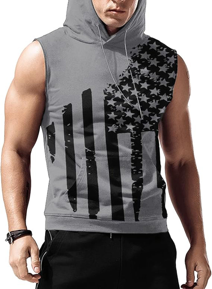 BABIOBOA MEN'S WORKOUT SLEEVELESS HOODED TANK TOPS