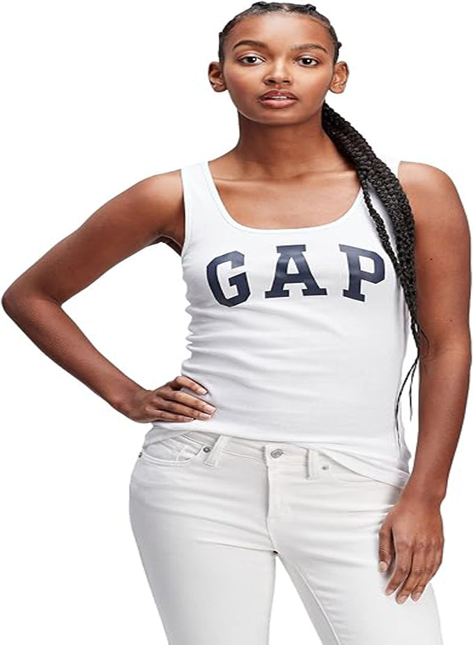 GAP WOMEN'S RIBBED TANK TOP LOGO TEE SHIRT