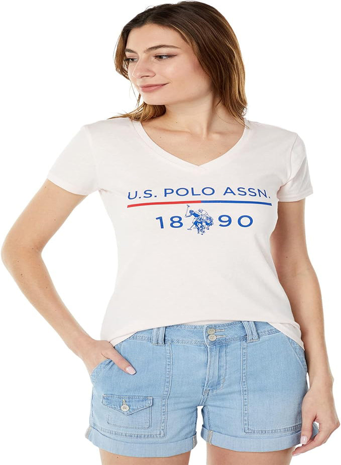 US POLO ASSN 1890 LOGO WOMEN'S V-NECK TEE SHIRT