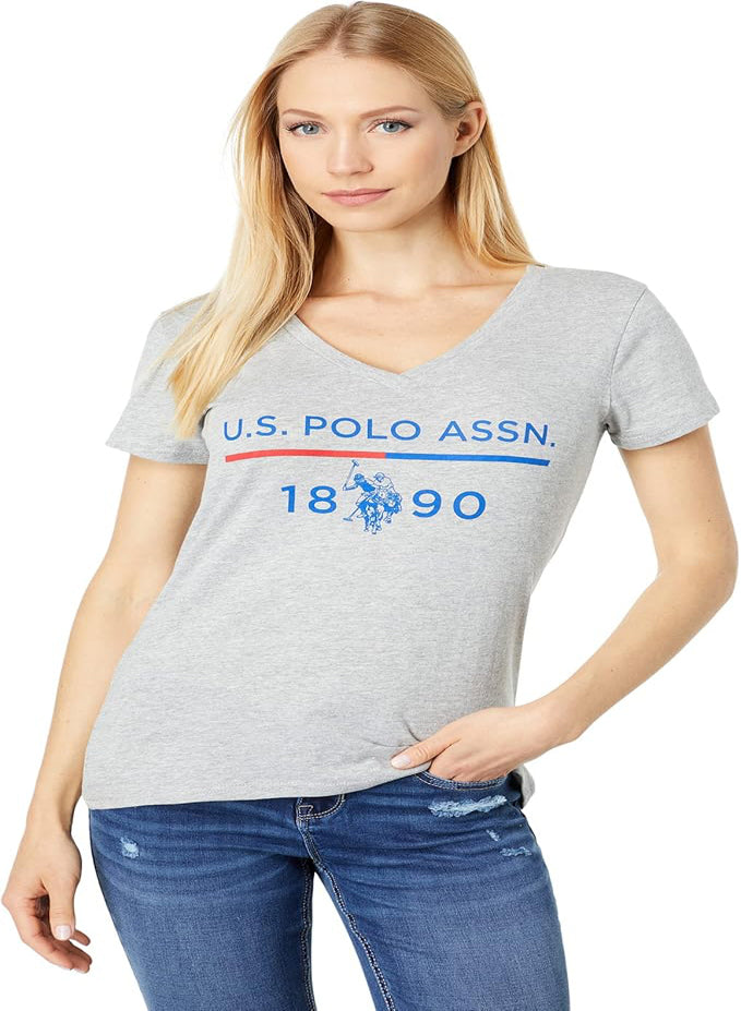 US POLO ASSN 1890 LOGO WOMEN'S V-NECK TEE SHIRT