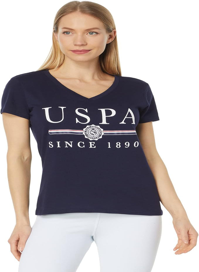 US POLO ASSN WOMEN'S USPA MEDALLION V-NECK TEE SHIRT