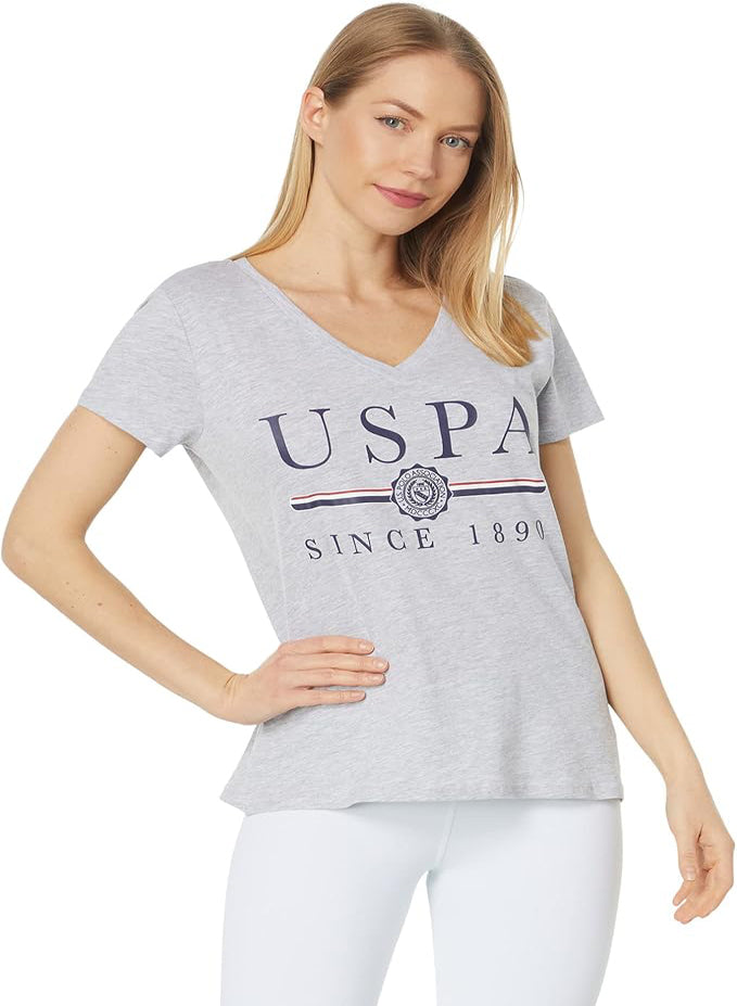 US POLO ASSN WOMEN'S USPA MEDALLION V-NECK TEE SHIRT