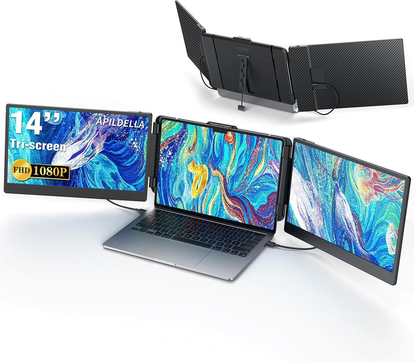 APILDELLA 14 INCHES TRIPLE LAPTOP SCREEN EXTENDER 1080P FHD PORTABLE DUAL MONITOR