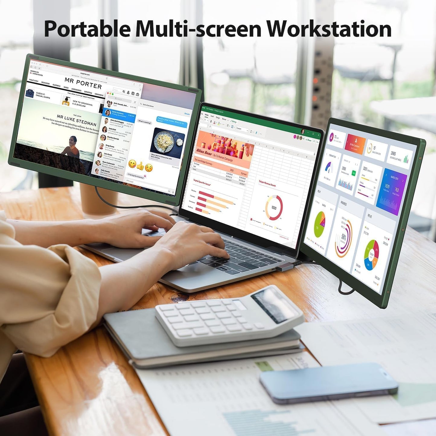 APILDELLA 14 INCHES TRIPLE LAPTOP SCREEN EXTENDER 1080P FHD PORTABLE DUAL MONITOR