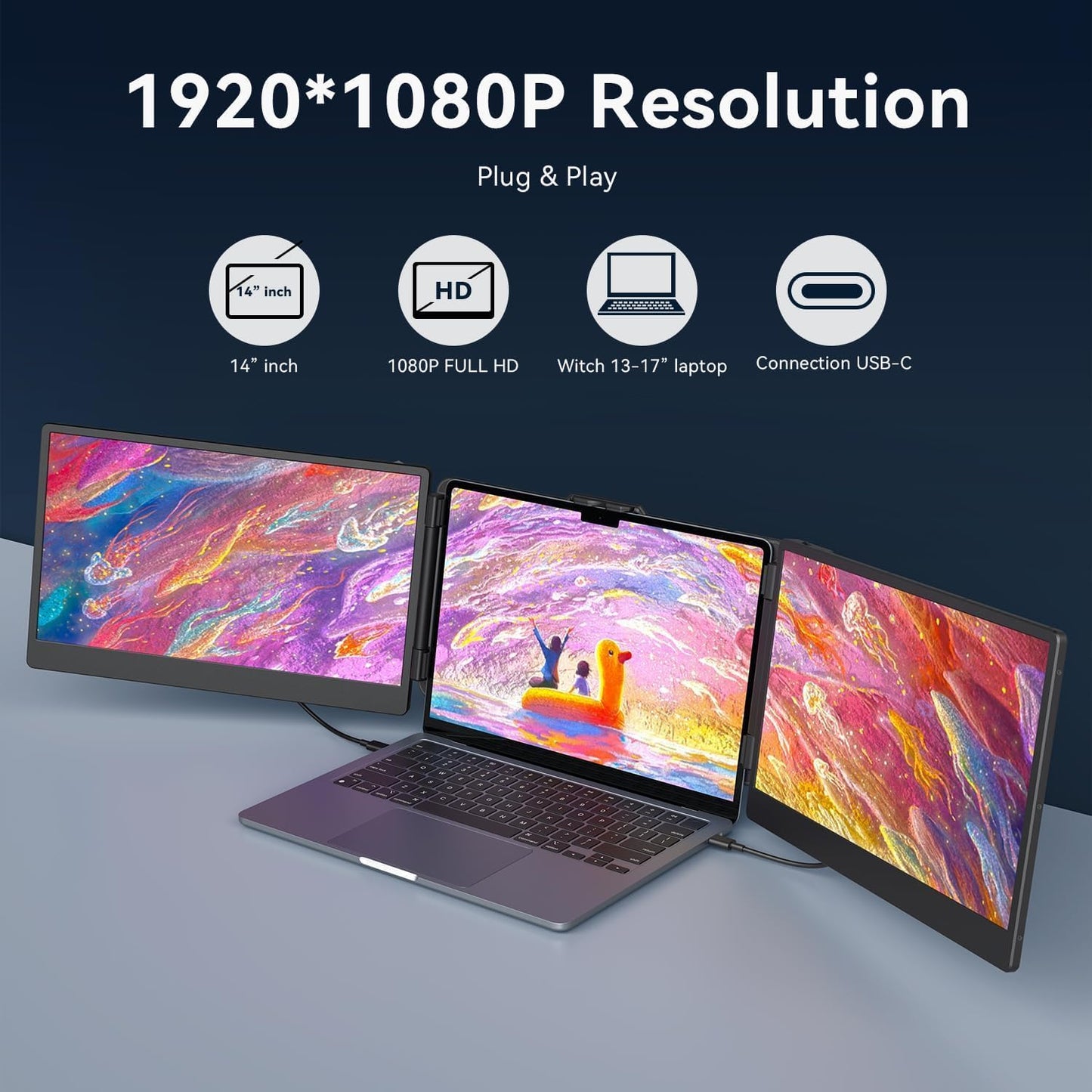 APILDELLA 14 INCHES TRIPLE LAPTOP SCREEN EXTENDER 1080P FHD PORTABLE DUAL MONITOR