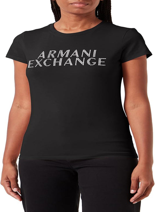 ARMANI EXCHANGE WOMEN'S SLIM STRETCH EMBELLISHED FITTED TEE SHIRT