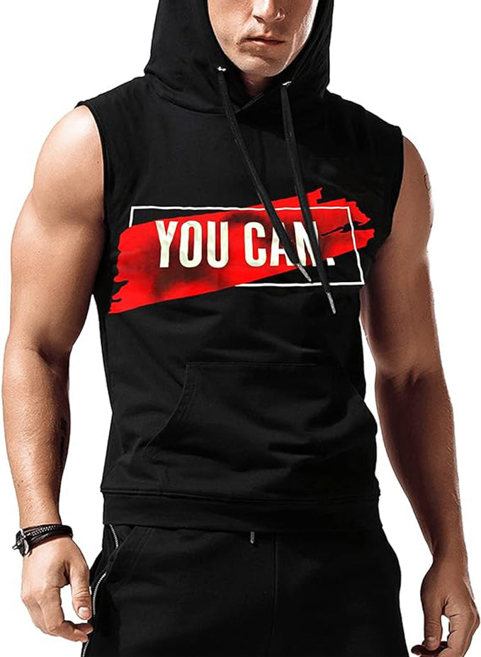 BABIOBOA MEN'S WORKOUT SLEEVELESS HOODED TANK TOPS