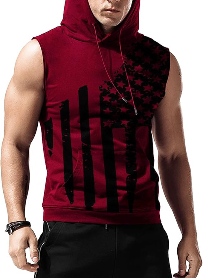 BABIOBOA MEN'S WORKOUT SLEEVELESS HOODED TANK TOPS
