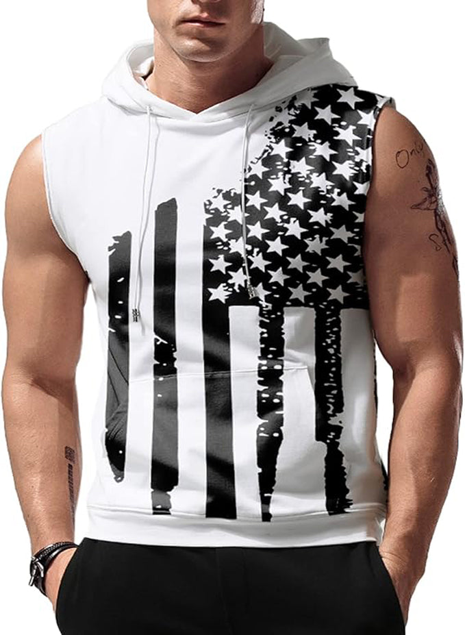 BABIOBOA MEN'S WORKOUT SLEEVELESS HOODED TANK TOPS