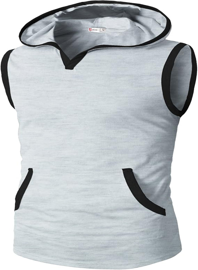 H2H MEN'S CASUAL SLIM FIT SLEEVELESS HOODIE TANK TOPS TEE SHIRT