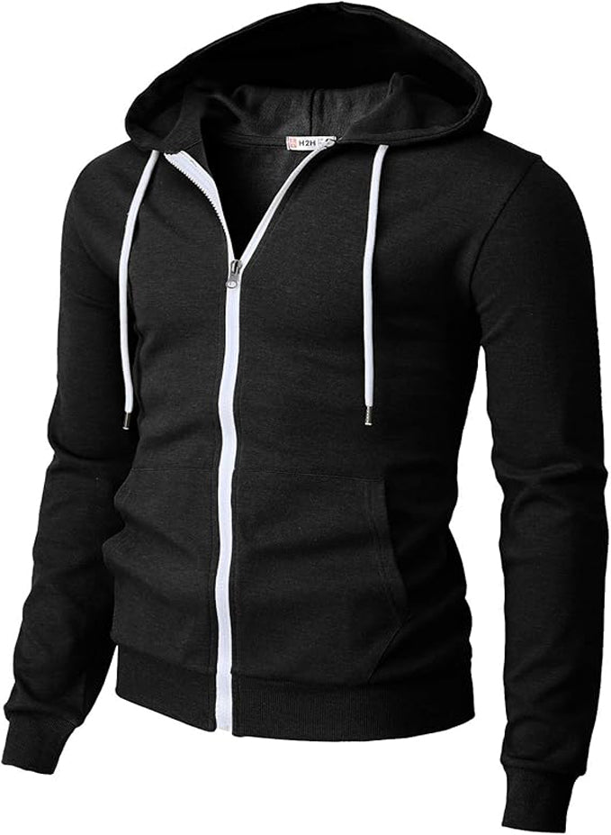 H2H MEN'S ZIPUP LIGHTWEIGHT LONG SLEEVE HOODIE WITH POCKET