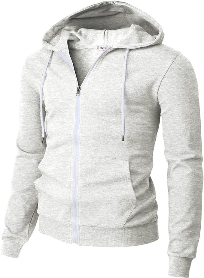 H2H MEN'S ZIPUP LIGHTWEIGHT LONG SLEEVE HOODIE WITH POCKET