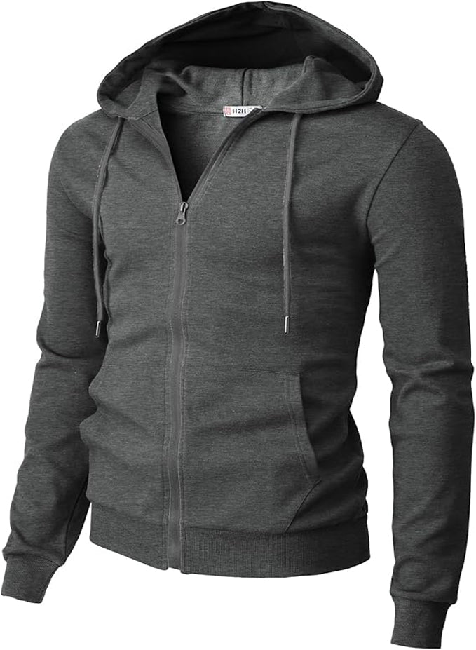 H2H MEN'S ZIPUP LIGHTWEIGHT LONG SLEEVE HOODIE WITH POCKET