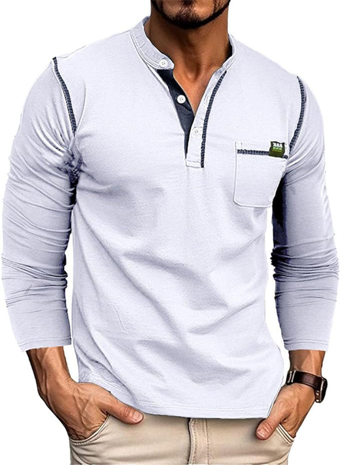 MEN'S FASHION HENLEY SHIRT CLASSIC LONG SLEEVE BUTTON T-SHIRT