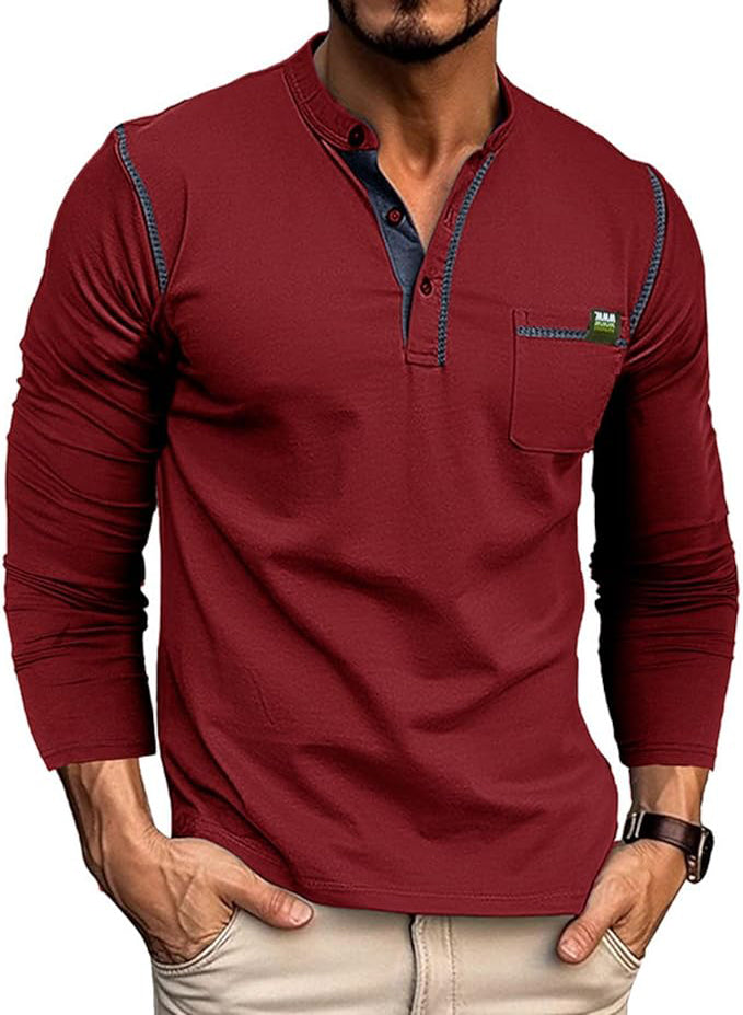 MEN'S FASHION HENLEY SHIRT CLASSIC LONG SLEEVE BUTTON T-SHIRT