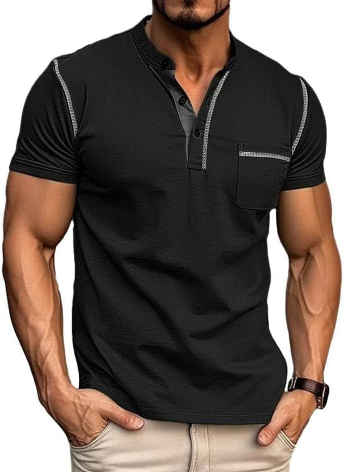 MEN'S FASHION HENLEY SHIRT CLASSIC SHORT SLEEVE BUTTON T-SHIRT