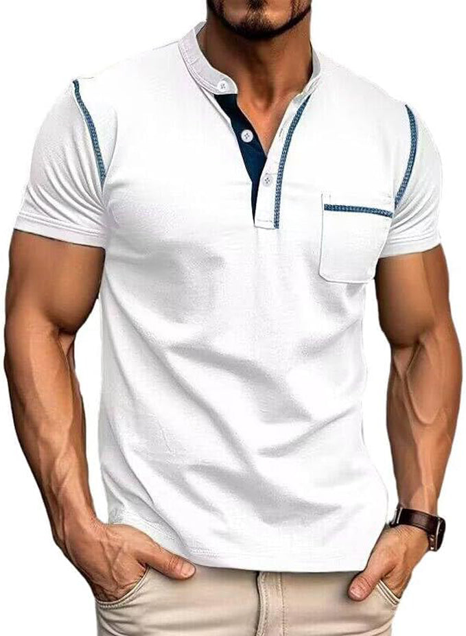 MEN'S FASHION HENLEY SHIRT CLASSIC SHORT SLEEVE BUTTON T-SHIRT