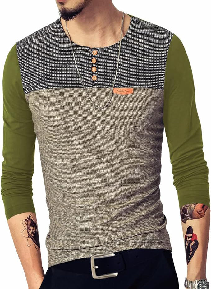 LOGEEYAR MEN'S SLIM FIT CASUAL QUARTER SLEEVE BUTTON TEE SHIRT