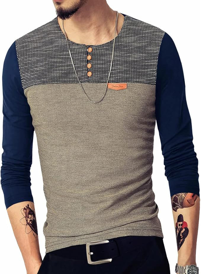 LOGEEYAR MEN'S SLIM FIT CASUAL QUARTER SLEEVE BUTTON TEE SHIRT