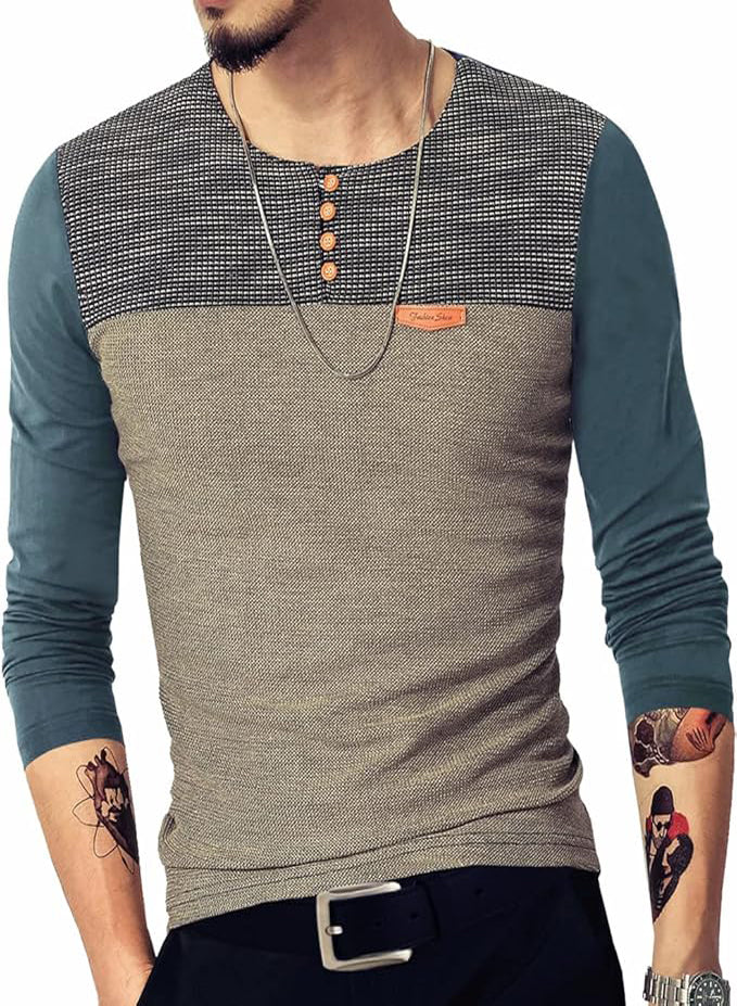 LOGEEYAR MEN'S SLIM FIT CASUAL QUARTER SLEEVE BUTTON TEE SHIRT