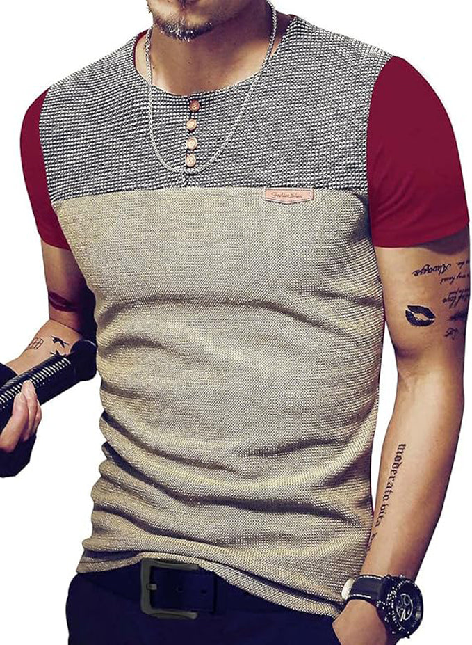 LOGEEYAR MEN'S SLIM FIT CASUAL SHORT SLEEVE BUTTON TEE SHIRT