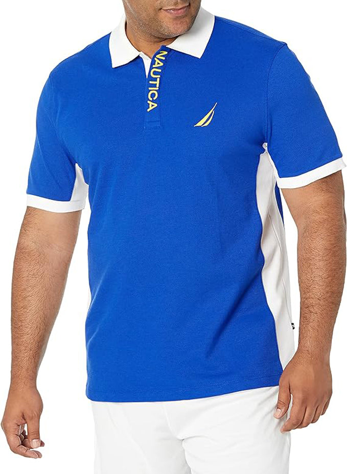 NAUTICA MEN'S SHORT SLEEVE COLOR BLOCK PERFORMANCE PIQUE POLO SHIRT