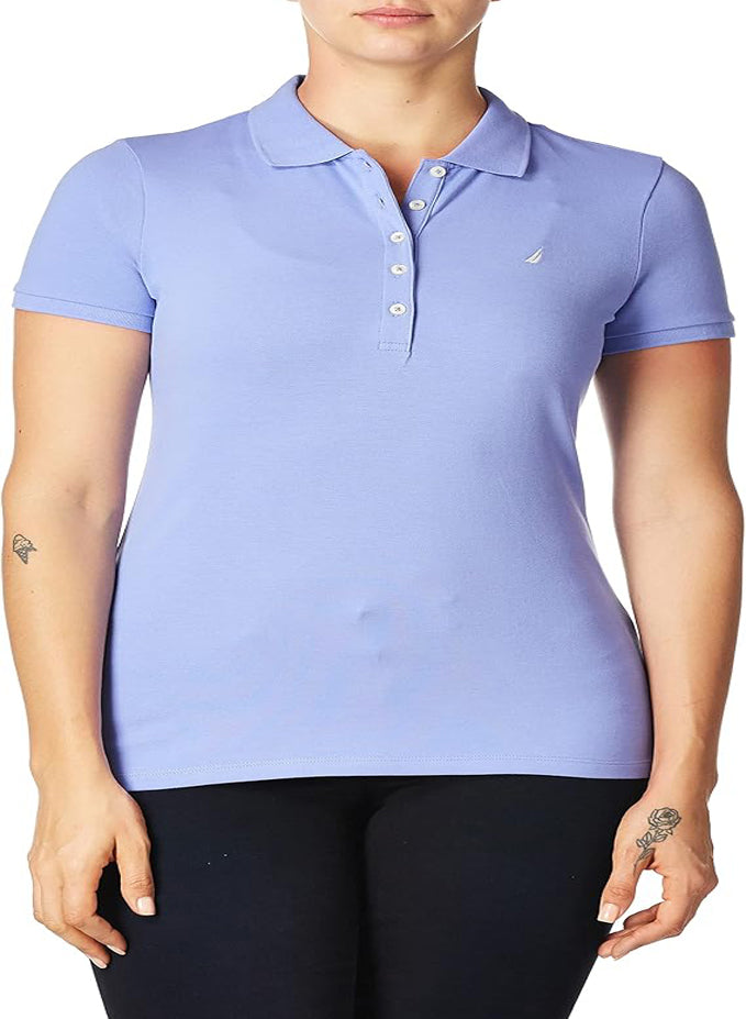 NAUTICA WOMEN'S 5 BUTTON SHORT SLEEVE COTTON POLO SHIRT