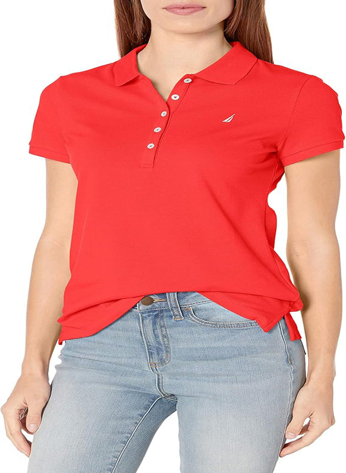 NAUTICA WOMEN'S 5 BUTTON SHORT SLEEVE COTTON POLO SHIRT