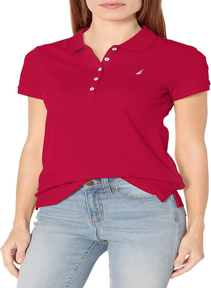 NAUTICA WOMEN'S 5 BUTTON SHORT SLEEVE COTTON POLO SHIRT