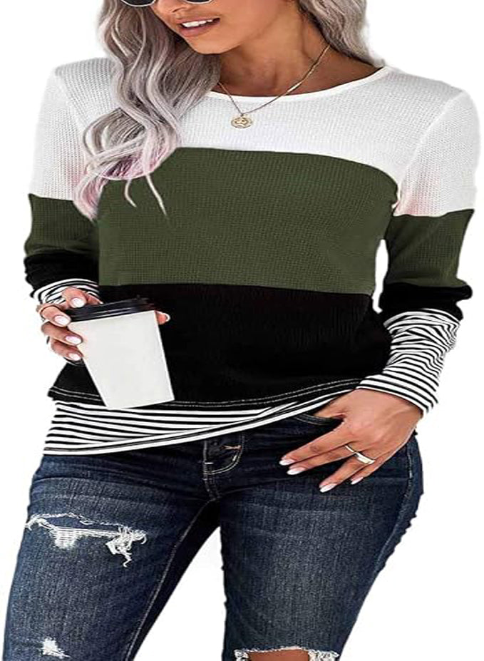 NEYOUQE WOMEN'S COLOR BLOCK LONG SLEEVE TEE SHIRT