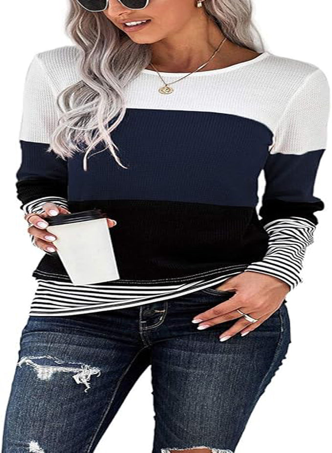 NEYOUQE WOMEN'S COLOR BLOCK LONG SLEEVE TEE SHIRT