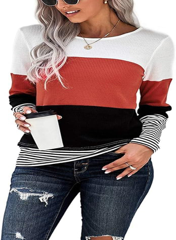 NEYOUQE WOMEN'S COLOR BLOCK LONG SLEEVE TEE SHIRT