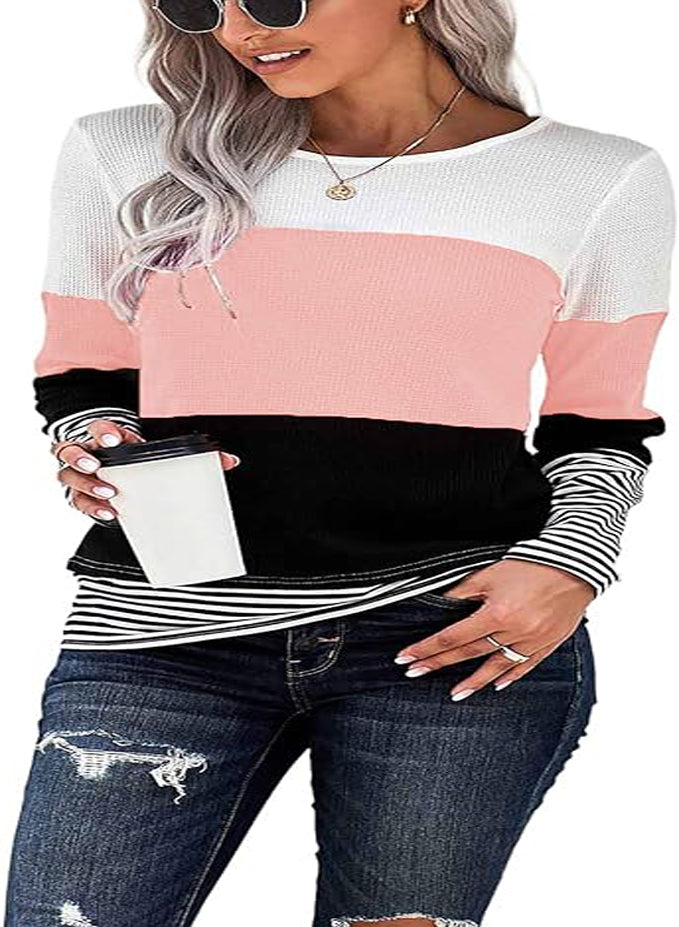 NEYOUQE WOMEN'S COLOR BLOCK LONG SLEEVE TEE SHIRT