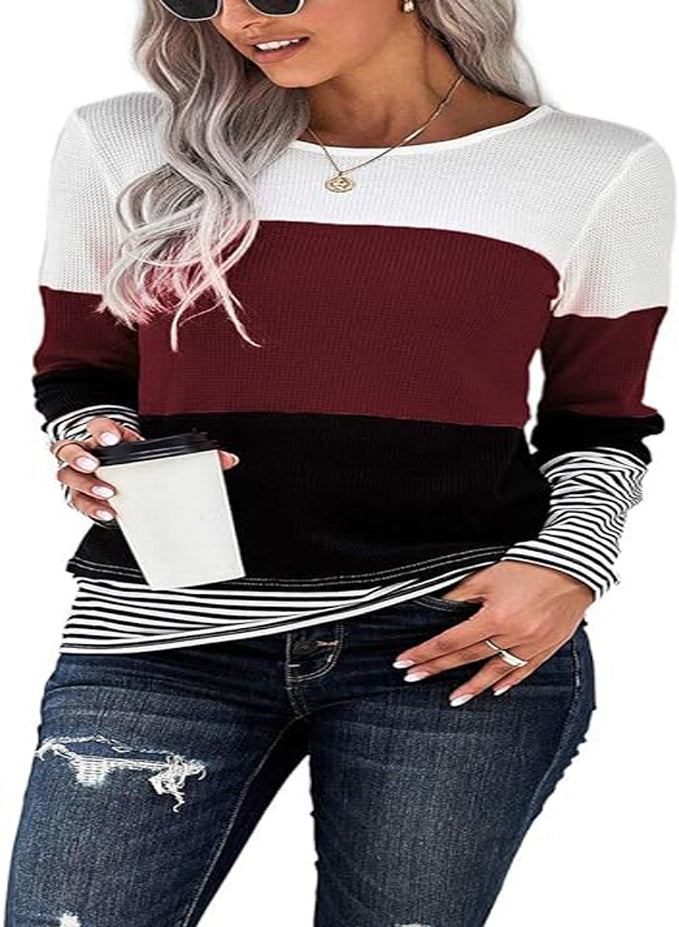 NEYOUQE WOMEN'S COLOR BLOCK LONG SLEEVE TEE SHIRT