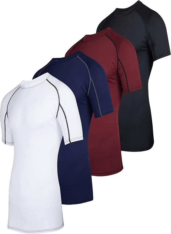 REAL ESSENTIALS 4 PACK MEN'S COMPRESSION TEE SHIRT