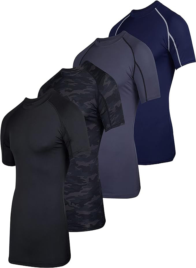 REAL ESSENTIALS 4 PACK MEN'S COMPRESSION TEE SHIRT