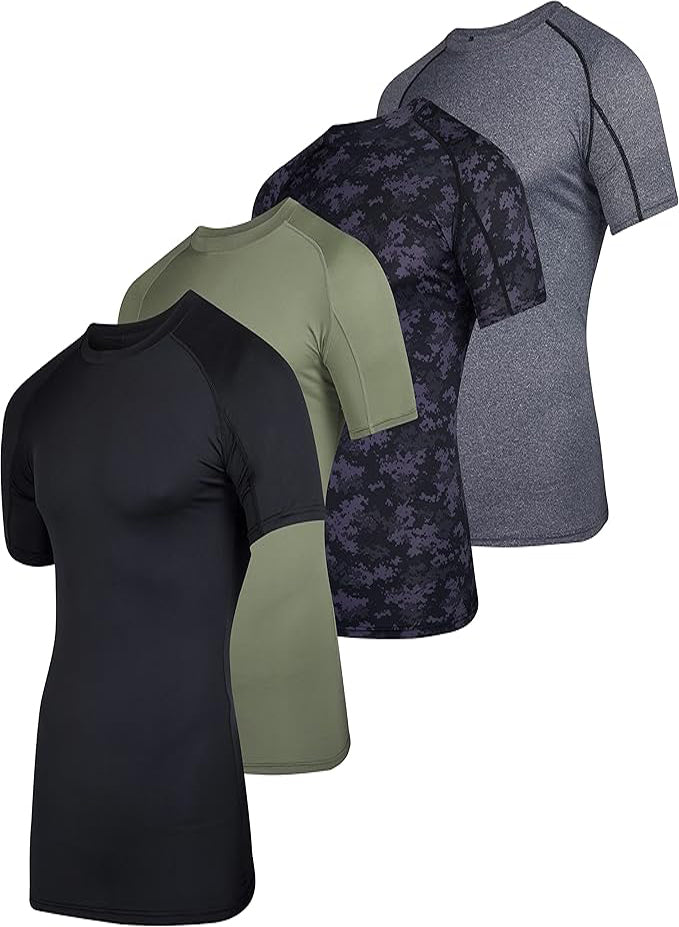 REAL ESSENTIALS 4 PACK MEN'S COMPRESSION TEE SHIRT