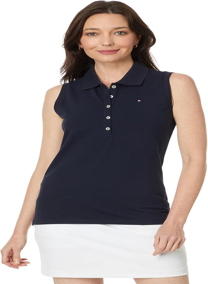 TOMMY HILFIGER WOMEN'S SLEEVELESS STRIPE POLO TEE SHIRT