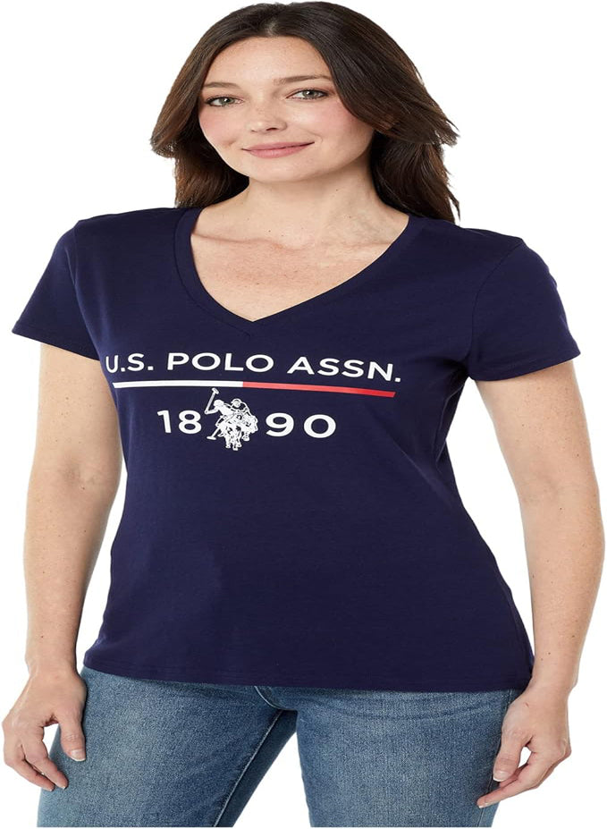 US POLO ASSN 1890 LOGO WOMEN'S V-NECK TEE SHIRT