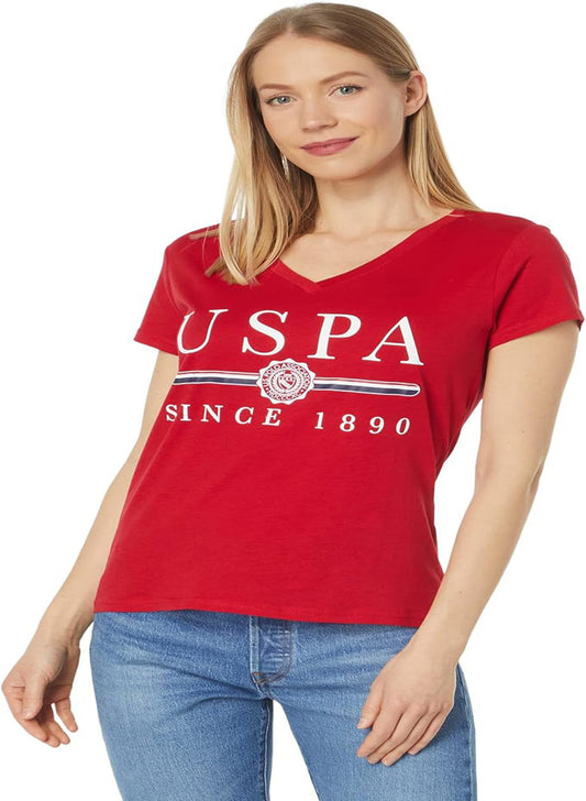 US POLO ASSN WOMEN'S USPA MEDALLION V-NECK TEE SHIRT